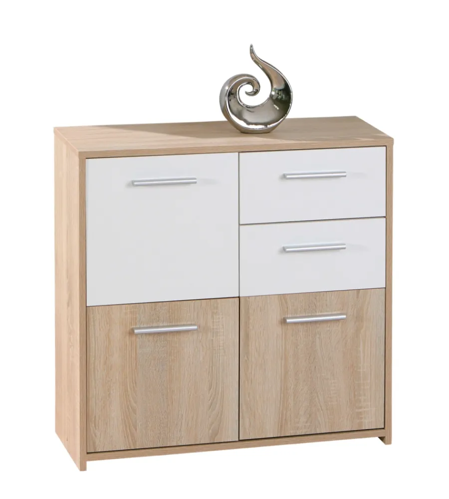 Credenza buffet 2 cassetti e 3 ante rovere e bianco, 77x30x77 cm Credenze E Buffet