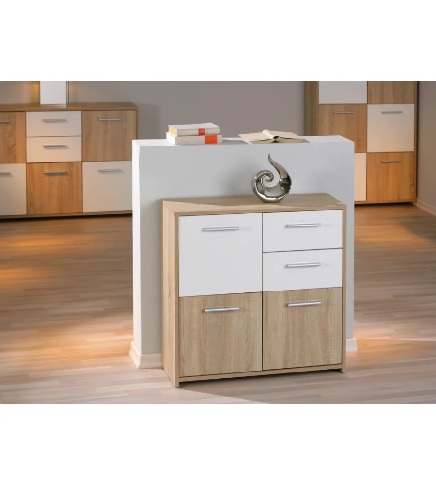 Credenza buffet 2 cassetti e 3 ante rovere e bianco, 77x30x77 cm Credenze E Buffet