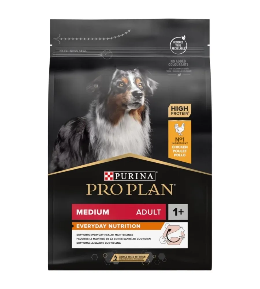 Purina Alimenti Secco Cane|Crocchette per cani "pro plan" adulto di taglia media con pollo everyday nutrition 3 kg