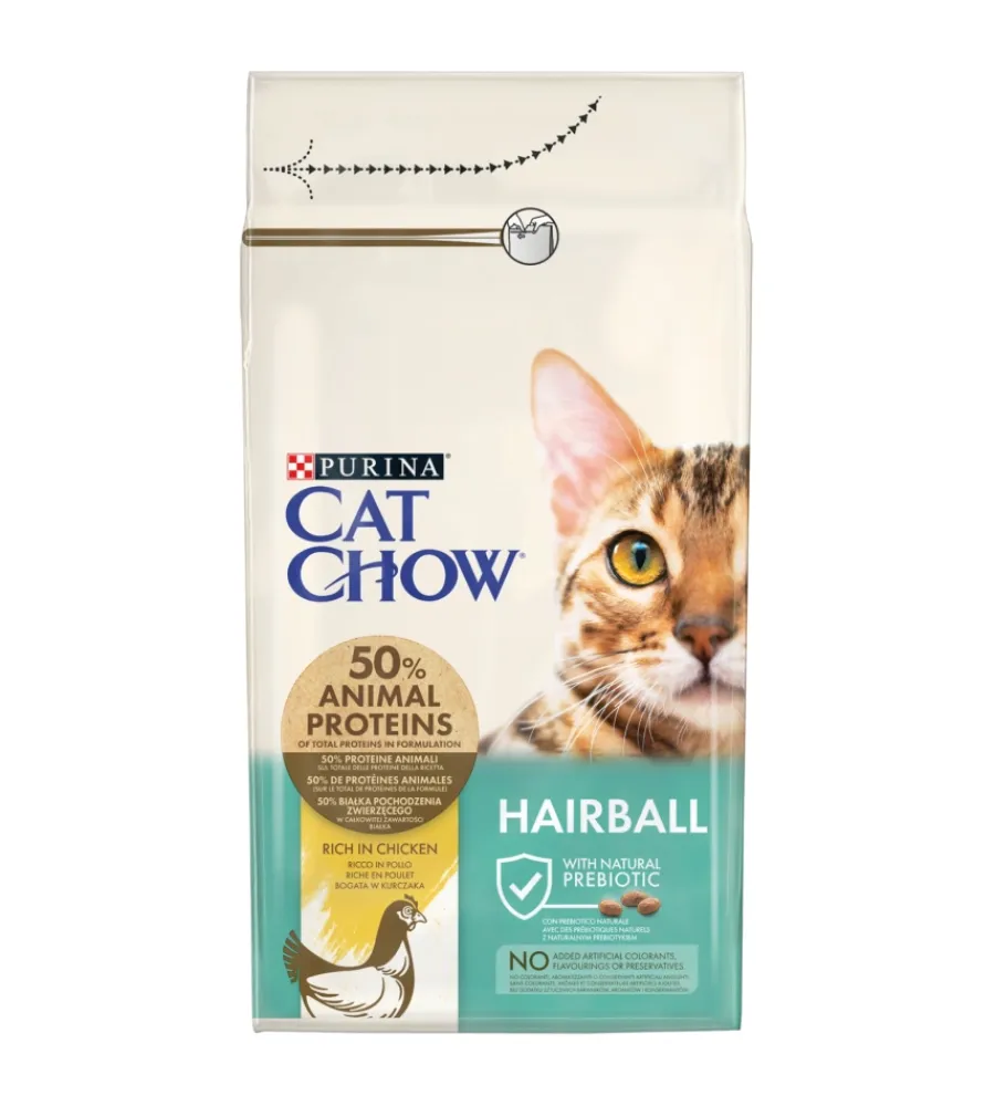 Alimenti Secco Gatto-Purina Crocchette per gatto adulto "cat chow hairball" al pollo, 1,5 kg -