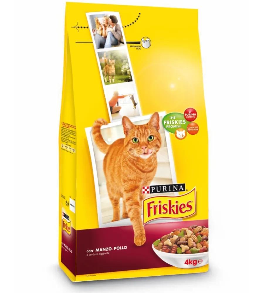 Friskies Alimenti Secco Gatto|Crocchette per gatto adulto "vitality" con manzo, pollo e verdure , 4kg - purina