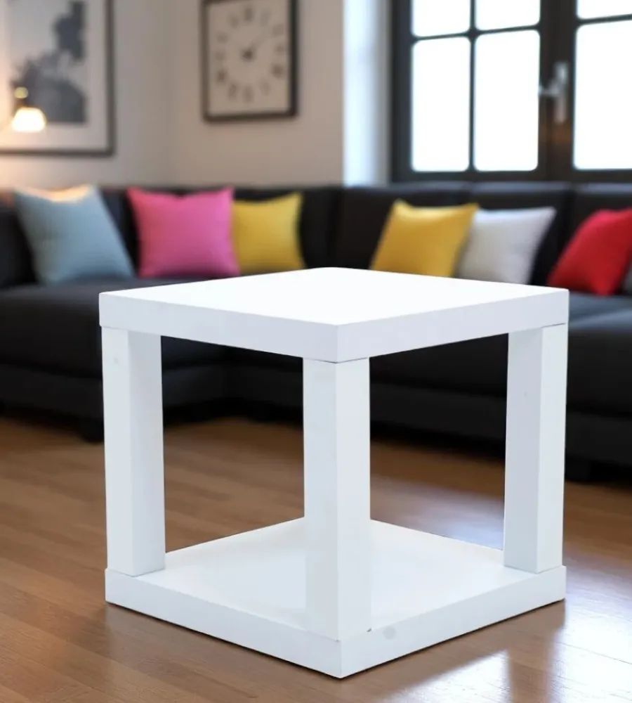 New Cubo multifunzione tavolino e comodino in mdf e pvc bianco 40x40x38 cm Tavolini