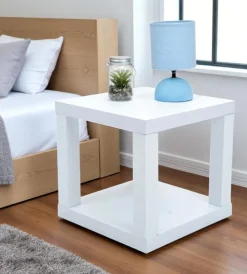 New Cubo multifunzione tavolino e comodino in mdf e pvc bianco 40x40x38 cm Tavolini