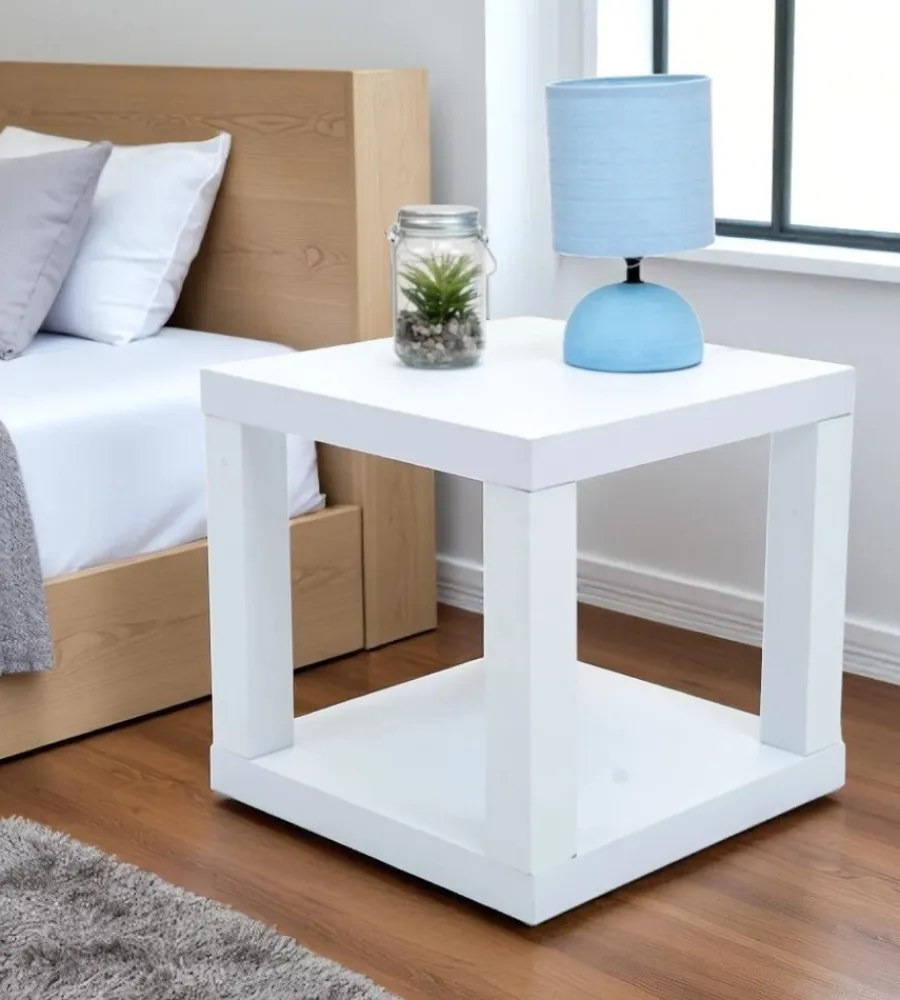 New Cubo multifunzione tavolino e comodino in mdf e pvc bianco 40x40x38 cm Tavolini