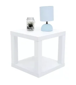 New Cubo multifunzione tavolino e comodino in mdf e pvc bianco 40x40x38 cm Tavolini