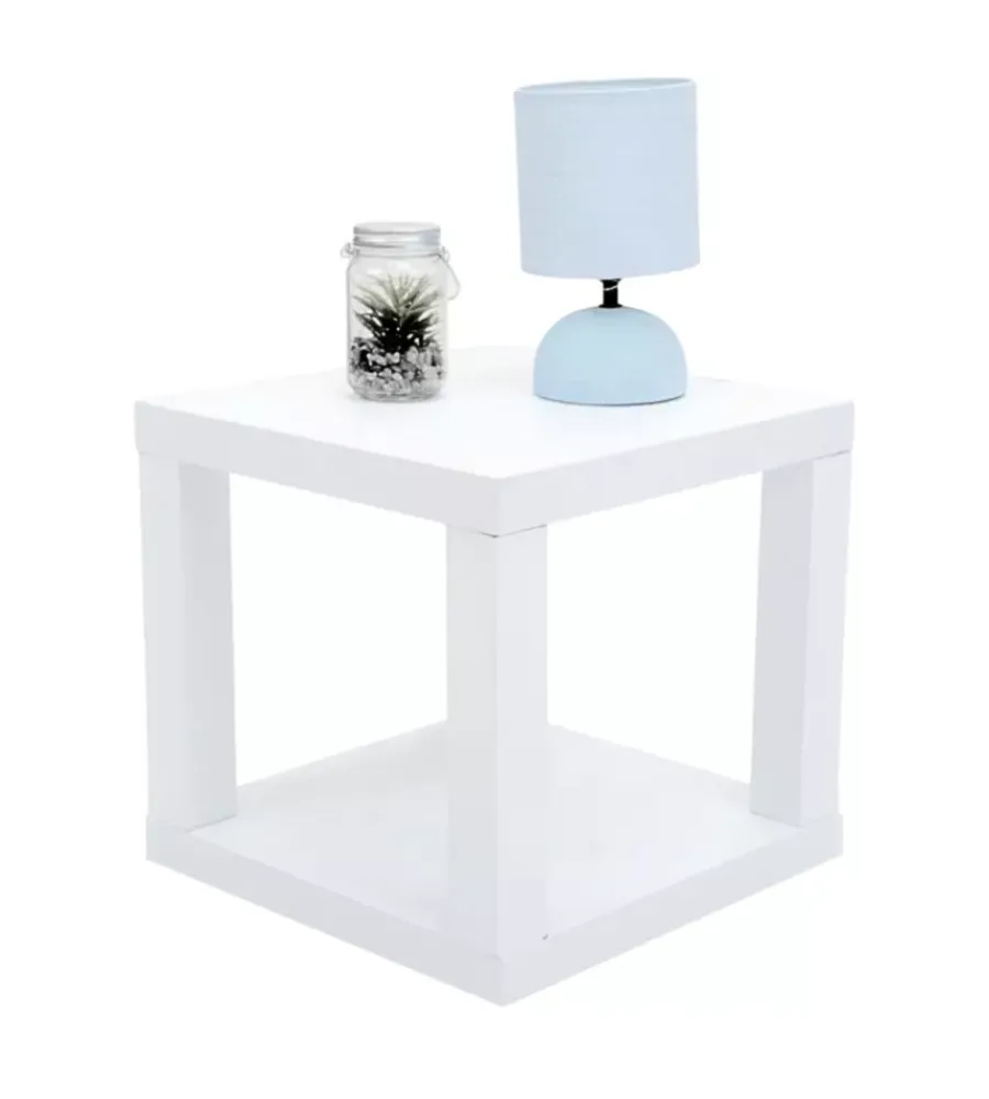 New Cubo multifunzione tavolino e comodino in mdf e pvc bianco 40x40x38 cm Tavolini