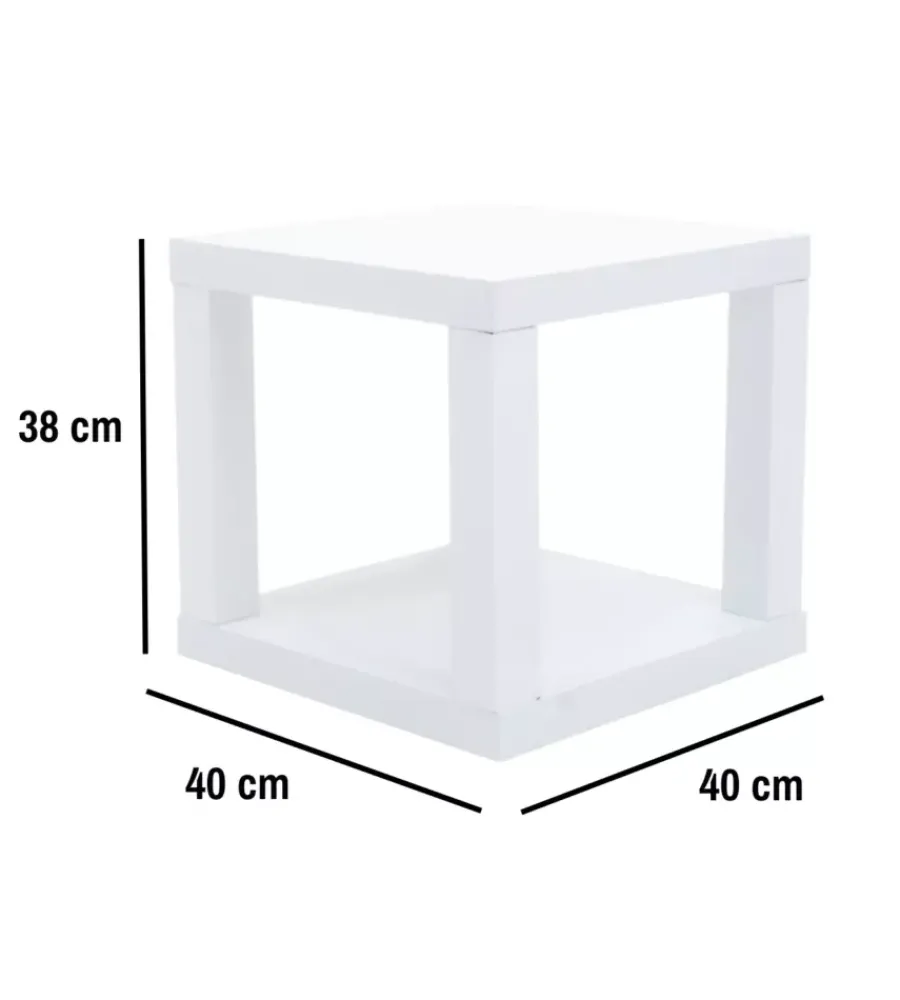 New Cubo multifunzione tavolino e comodino in mdf e pvc bianco 40x40x38 cm Tavolini