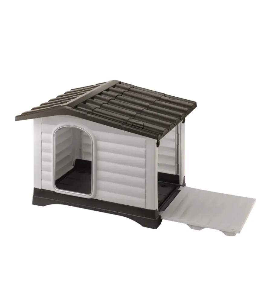Ferplast Cucce E Accessori Relativi|Cuccia per cani da esterno "dogvilla 70" con parete ribaltabile in resina grigio 73x59x53 cm