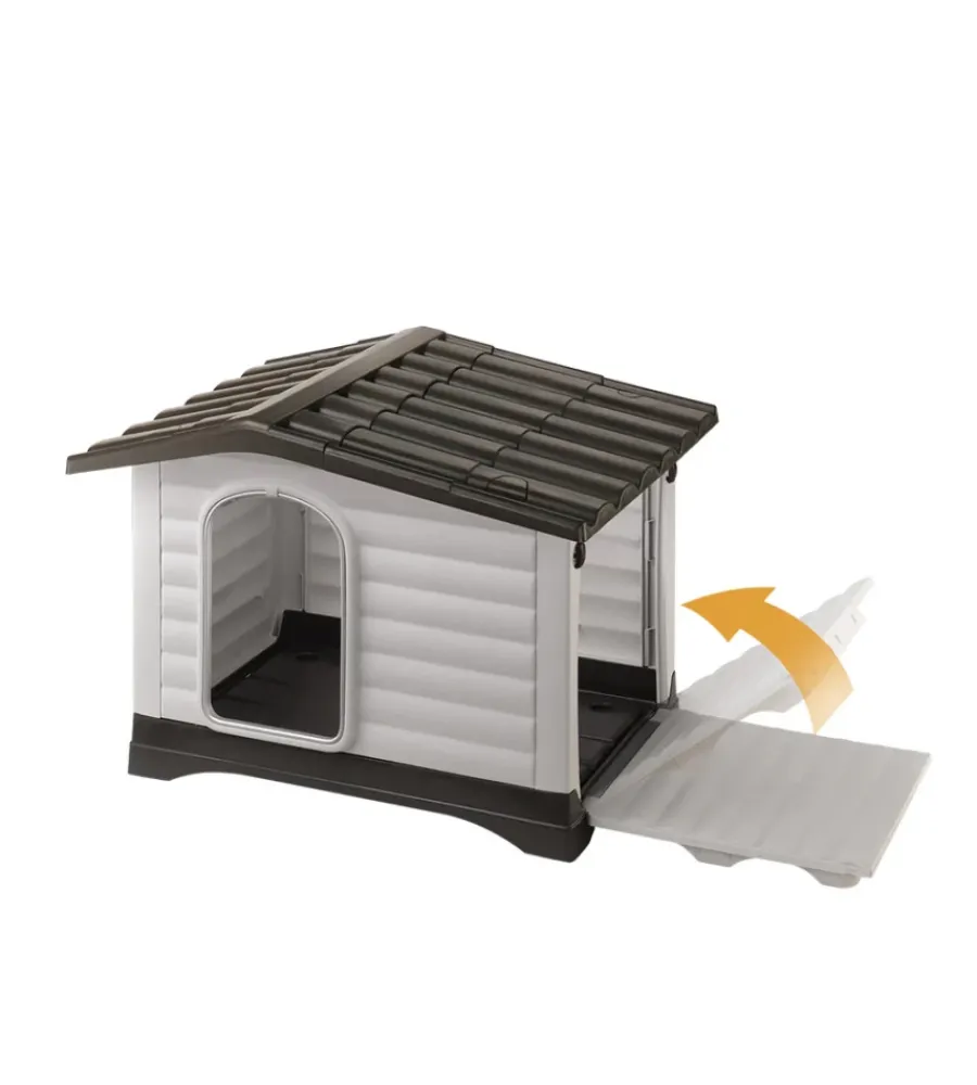 Ferplast Cucce E Accessori Relativi|Cuccia per cani da esterno "dogvilla 70" con parete ribaltabile in resina grigio 73x59x53 cm