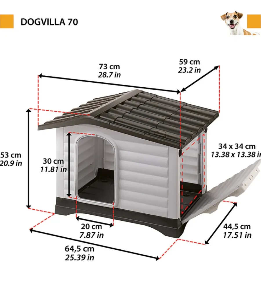 Ferplast Cucce E Accessori Relativi|Cuccia per cani da esterno "dogvilla 70" con parete ribaltabile in resina grigio 73x59x53 cm