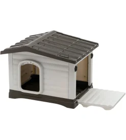 Ferplast Cucce E Accessori Relativi|Cuccia per cani da esterno "dogvilla 60" con parete ribaltabile in resina grigio 58x48x44 cm