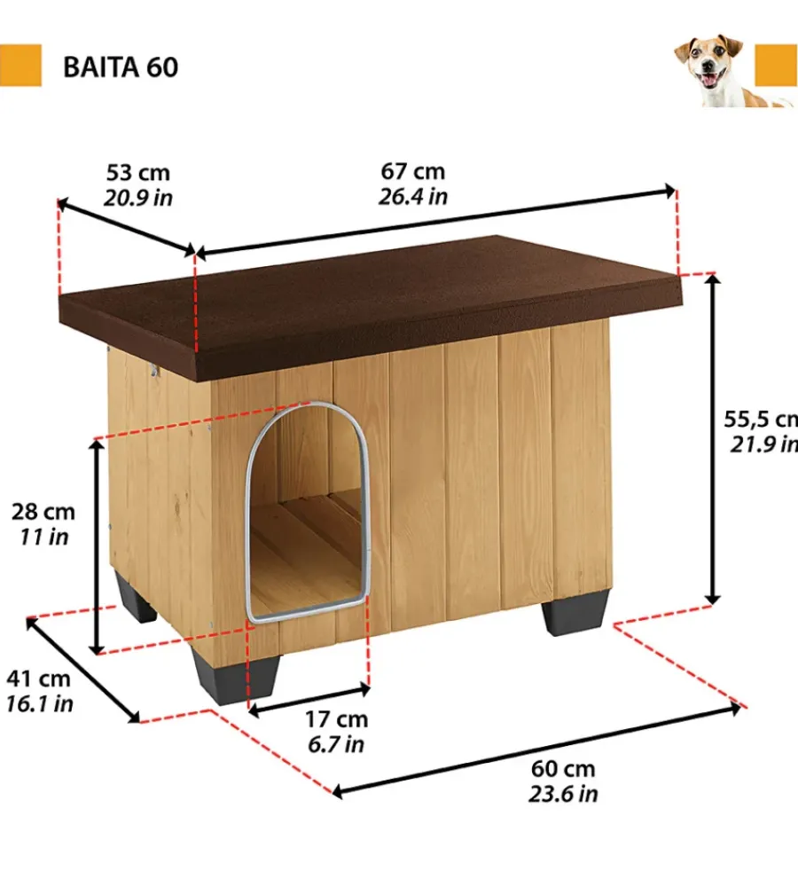Ferplast Cucce E Accessori Relativi|Cuccia per cani da esterno "baita 60" in pino nordico 67x53x55,5 cm