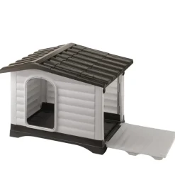 Cuccia per cani da esterno "dogvilla 110" con parete ribaltabile in resina grigio 111x84x79 cm Cucce E Accessori Relativi