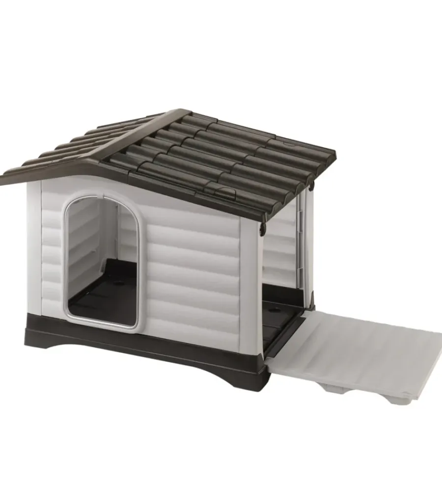 Cuccia per cani da esterno "dogvilla 110" con parete ribaltabile in resina grigio 111x84x79 cm Cucce E Accessori Relativi