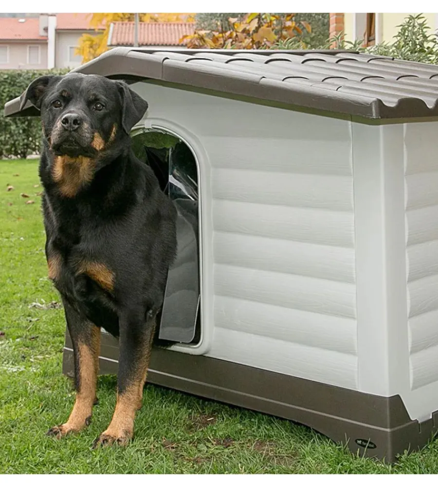 Cuccia per cani da esterno "dogvilla 110" con parete ribaltabile in resina grigio 111x84x79 cm Cucce E Accessori Relativi