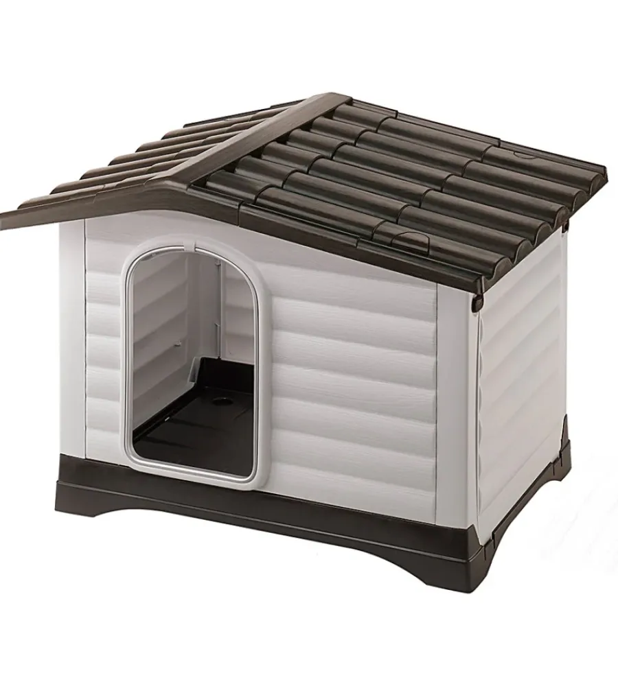 Cuccia per cani da esterno "dogvilla 110" con parete ribaltabile in resina grigio 111x84x79 cm Cucce E Accessori Relativi