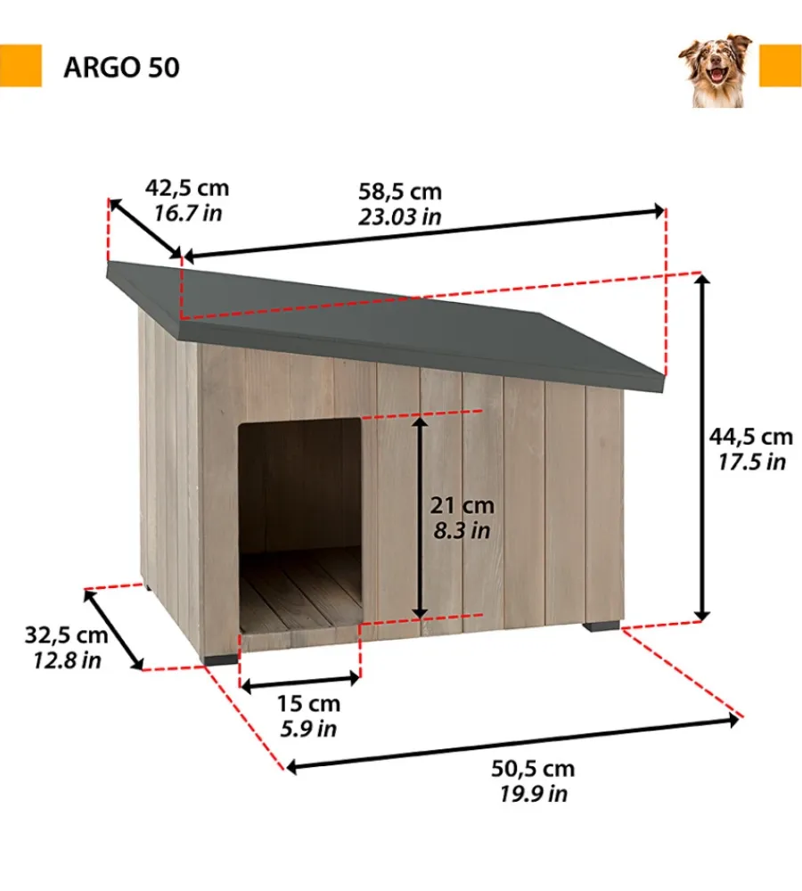 Ferplast Cucce E Accessori Relativi|Cuccia per cani da esterno "argo 50" in pino nordico 58,5x42,5x44,5 cm