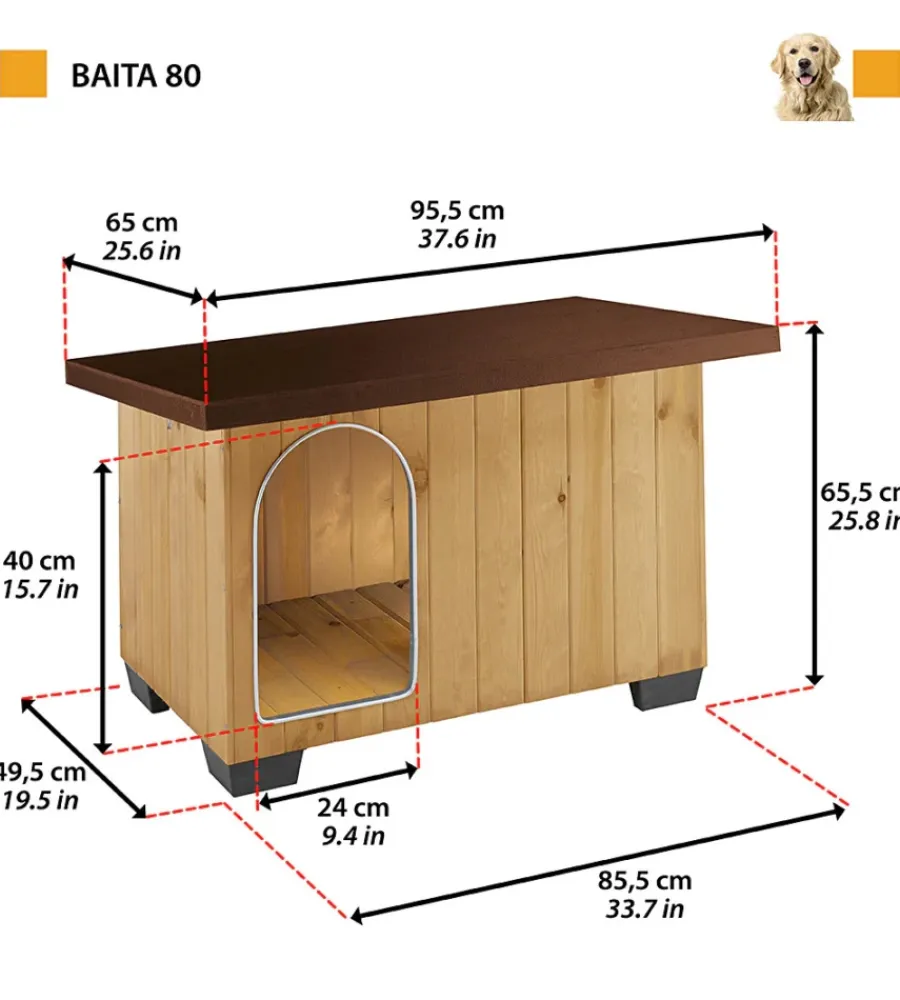 Clearance Cuccia per cani da esterno "baita 80" in pino nordico 95,5x65x65,5 cm Cucce E Accessori Relativi