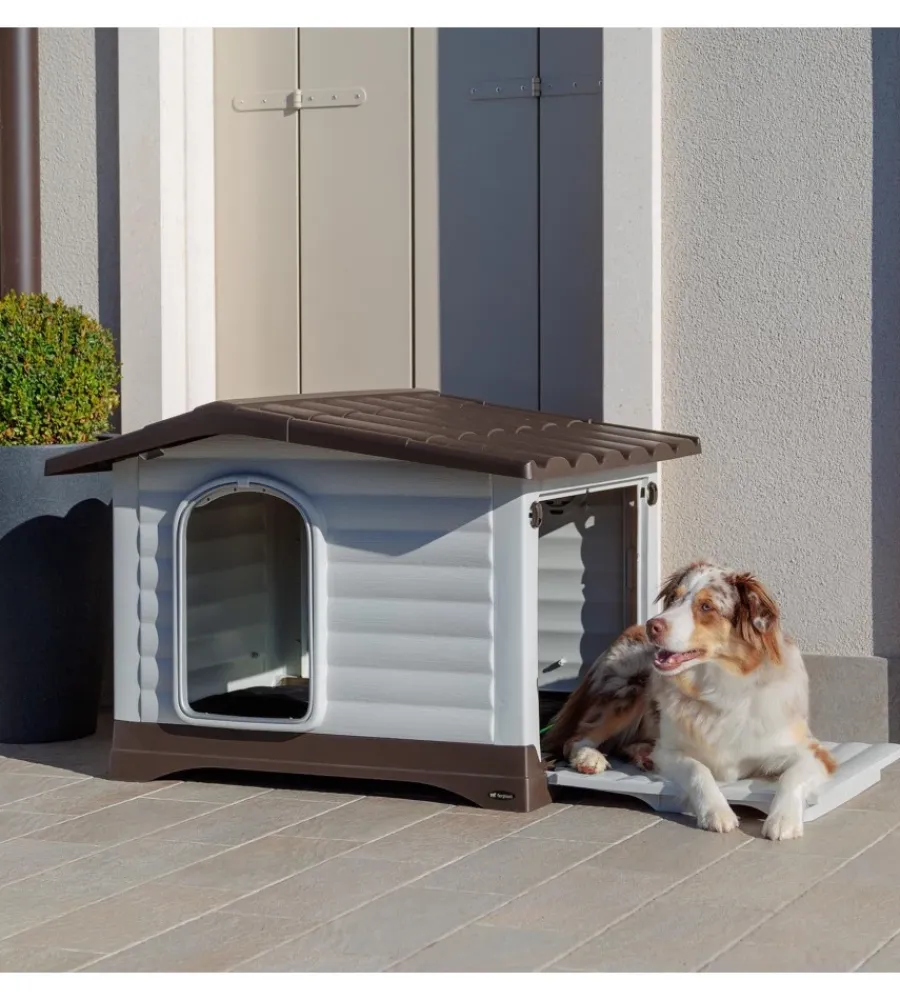 Cucce E Accessori Relativi-Ferplast Cuccia per cani da esterno "dogvilla 90" con parete ribaltabile in resina grigio 88x72x65 cm