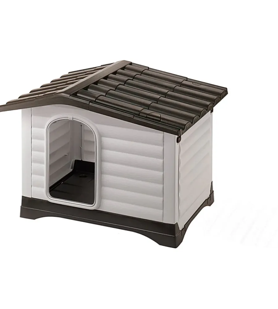 Cucce E Accessori Relativi-Ferplast Cuccia per cani da esterno "dogvilla 90" con parete ribaltabile in resina grigio 88x72x65 cm