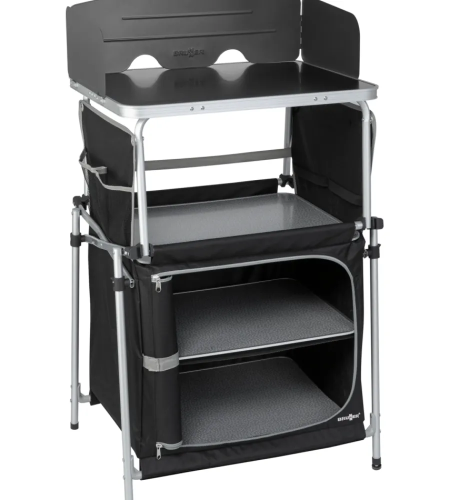 Campeggio-Brunner Cucina da campeggio pieghevole "kitchenette" in alluminio e poliestere nero 67x50x93,5 cm
