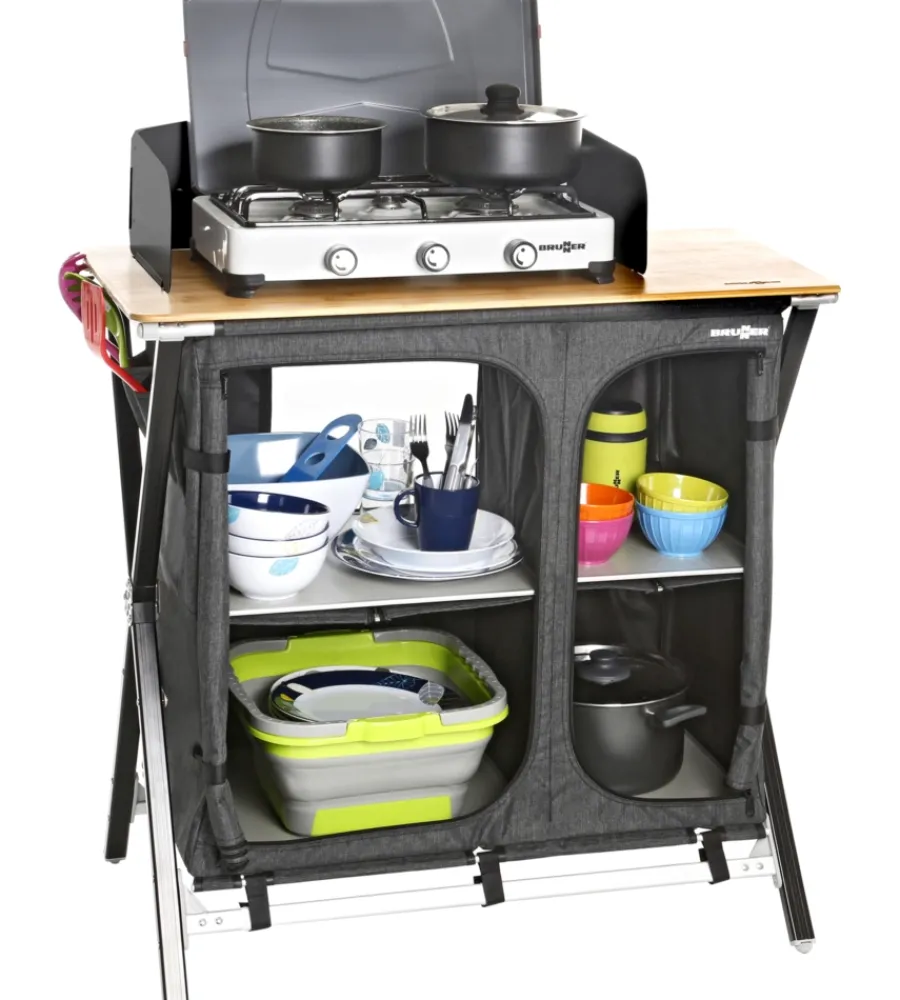 Campeggio-Brunner Cucina da campeggio pieghevole "mercury cross cooker hwt sq" in alluminio e poliestere grigio 2 scomparti 92x49x90 cm
