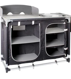 Best Cucina da campeggio pieghevole con lavello removibile "azabache ctw square"in alluminio e poliestere nero 2 scomparti 110x48x90/118 cm Campeggio