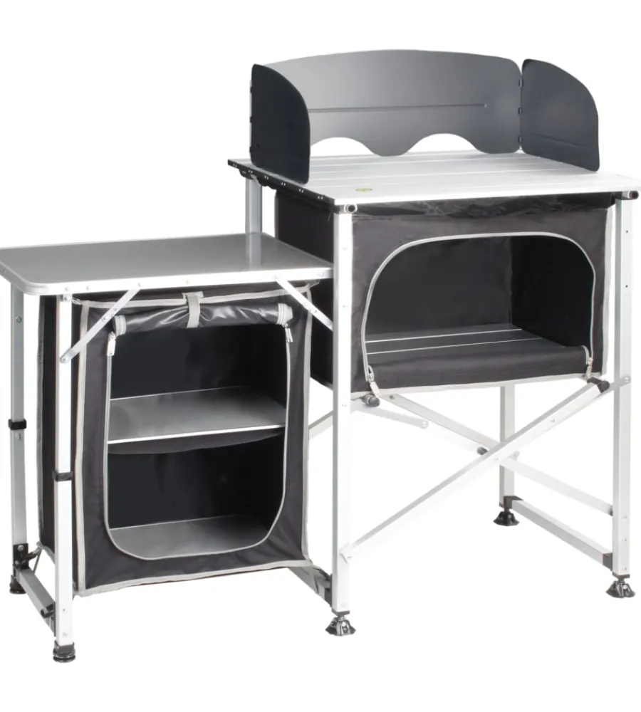 Brunner Campeggio|Cucina da campeggio pieghevole "snack square" in alluminio e poliestere nero 2 scomparti 120x52x90/109 cm