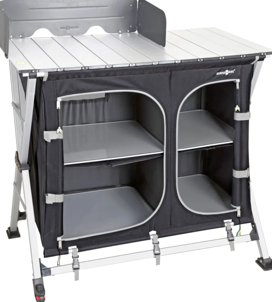 Campeggio-Brunner Cucina da campeggio pieghevole "azabache ct cross square" in alluminio e poliestere nero 2 scomparti 99x51x90/115 cm