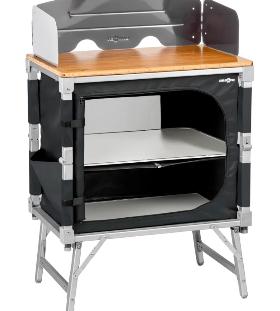 Best Cucina da campeggio pieghevole "azabache cube" in alluminio e poliesetere grigio 1 scomparto 65x45x58/81 cm Campeggio