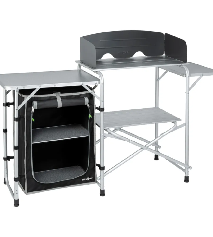 Cucina da campeggio pieghevole "snack easy black" in alluminio e poliestere nero 1 scomparto 141x50x80,5 cm Campeggio