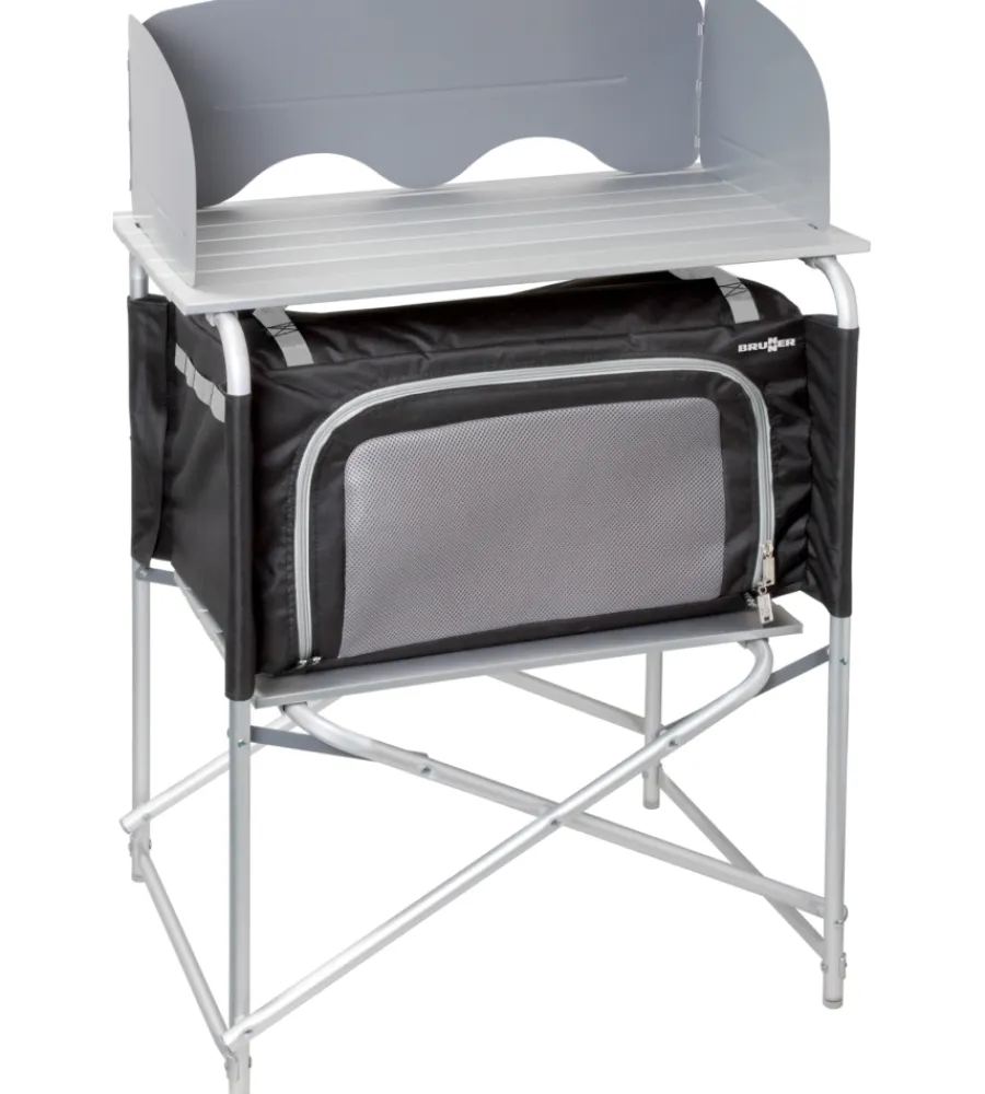 Campeggio-Brunner Cucina da campeggio pieghevole "snack basic" in alluminio e poliestere nero 1 scomparto 62x46x90/109 cm