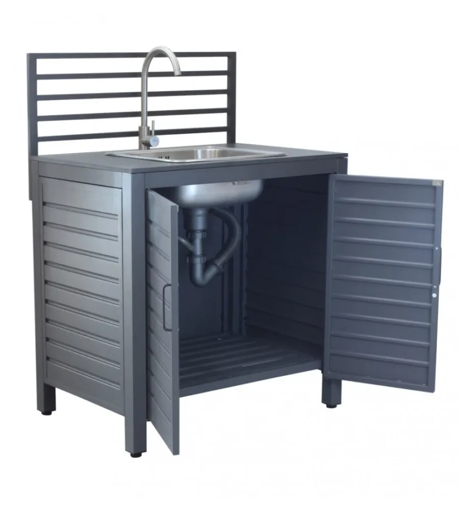 Barbecue- Cucina da esterno modulare elica garden "oklahoma 2" con lavello in alluminio antracite 90x62x125 cm