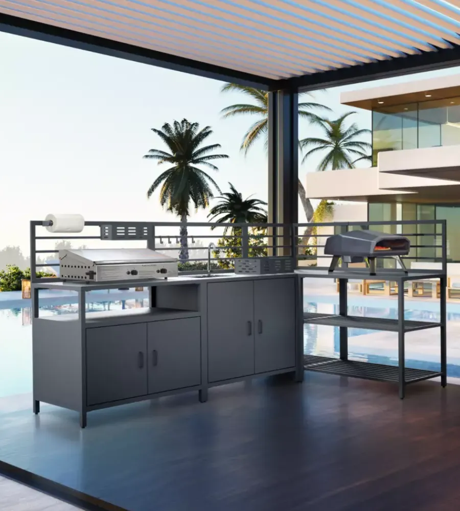 Online Cucina da esterno modulare "modulo 4" in alluminio nero con lavello e rubinetto 61,5x100x130 cm Barbecue