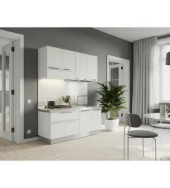 New Cucina "woody" bianca elettrodomestici inclusi, 160x60x211 cm Cucina