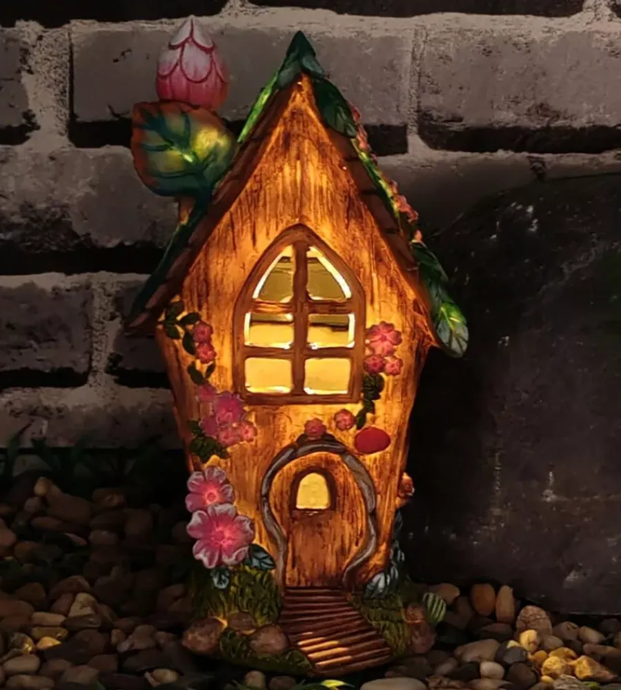 EuroGarden Illuminazione Per Esterno|Decorazione casetta solare da giardino con illuminazione led bianco caldo, 14x11x26 cm