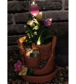 Illuminazione Per Esterno-EuroGarden Decorazione vaso solare da giardino con illuminazione leed bianco caldo, 20,5x18x32 cm