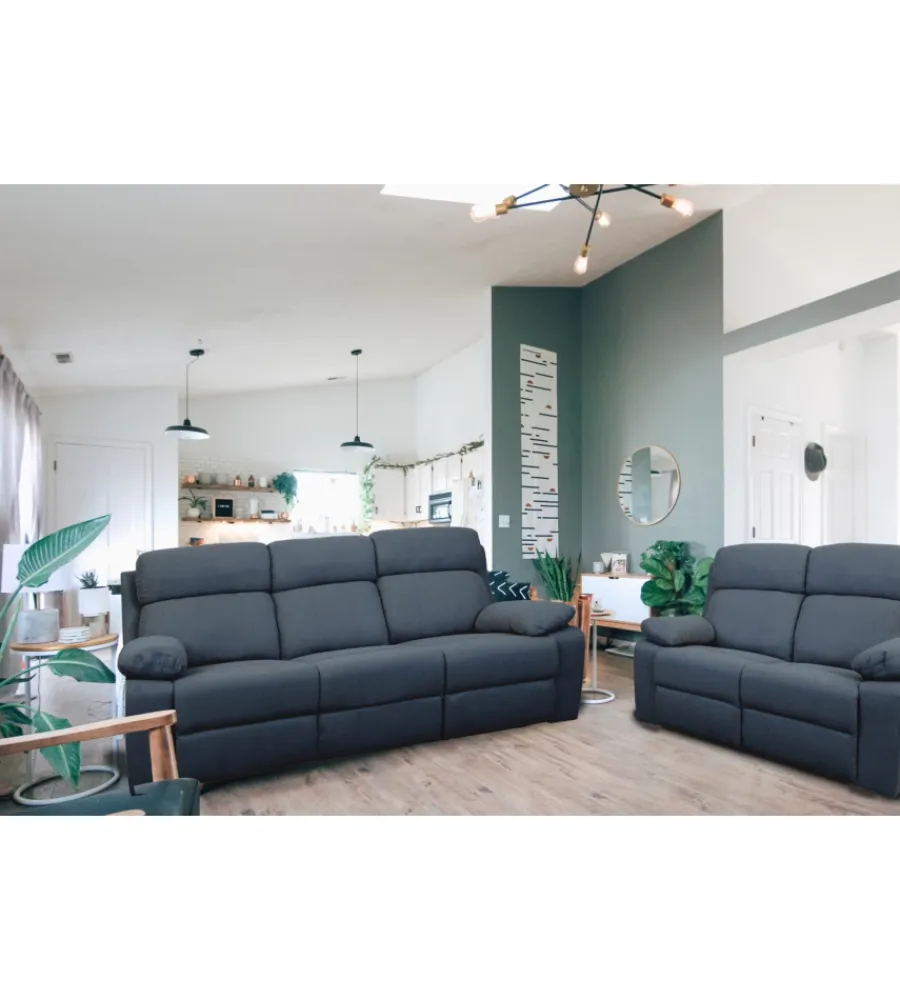 Outlet Divano 2 posti "annika" con recliner manuale in tessuto blu, 145x93x101 cm Divani
