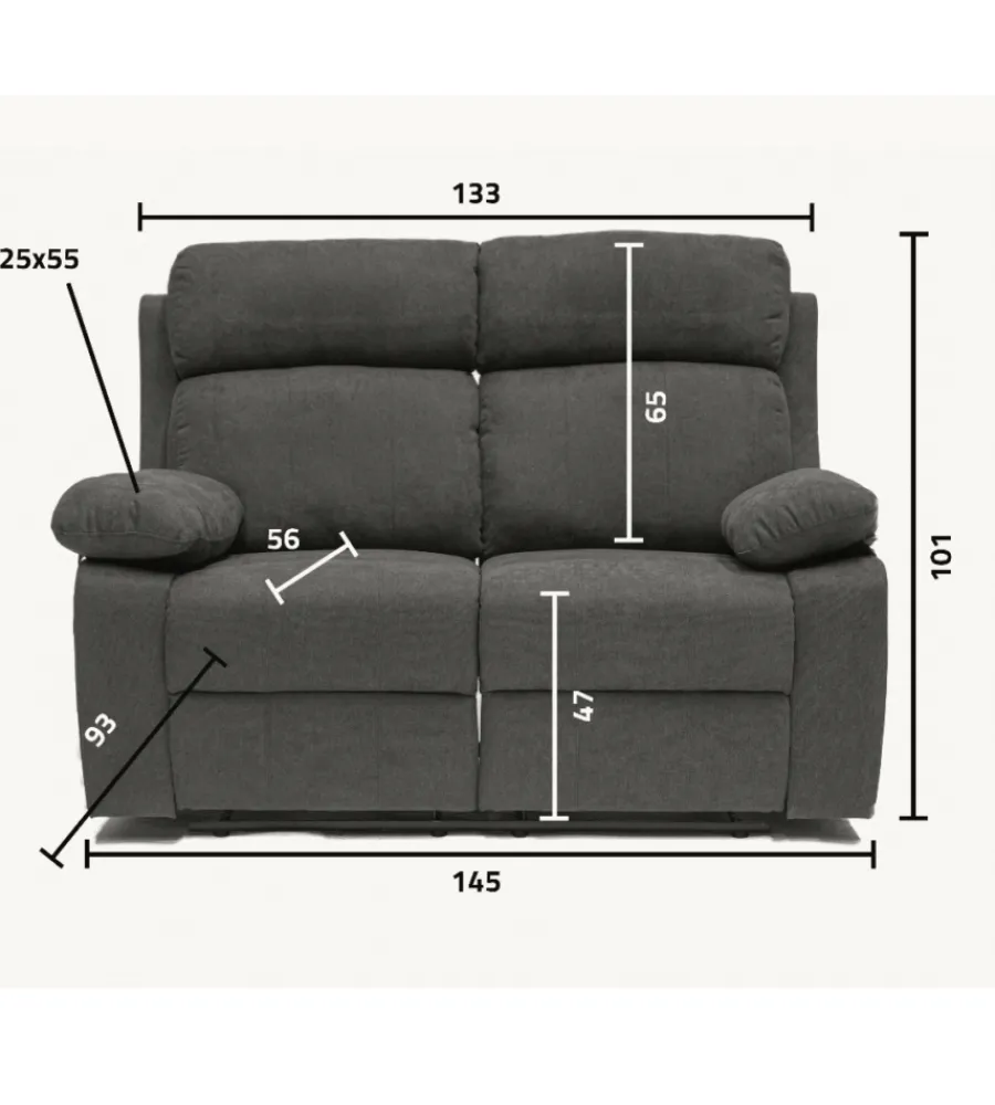 Outlet Divano 2 posti "annika" con recliner manuale in tessuto blu, 145x93x101 cm Divani