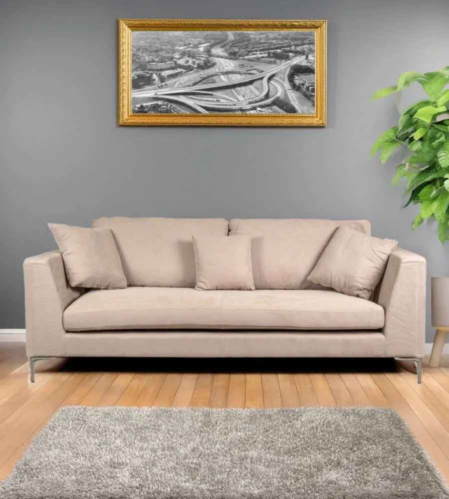 BellaHome Divani|Divano 3 posti "camilla" beige 222x104x56,5 cm