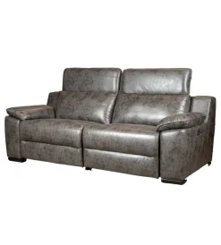 Divani-BellaHome Divano 3 posti "giulia" con sistema relax, in ecopelle effetto invecchiato grigio 210x106x85 cm