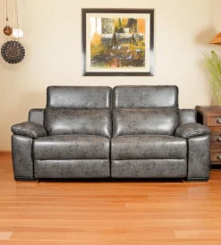Divani-BellaHome Divano 3 posti "giulia" con sistema relax, in ecopelle effetto invecchiato grigio 210x106x85 cm