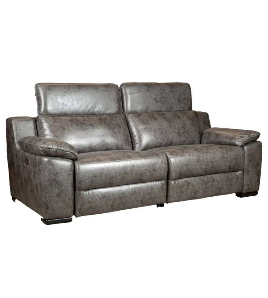 Divani-BellaHome Divano 3 posti "giulia" con sistema relax, in ecopelle effetto invecchiato grigio 210x106x85 cm