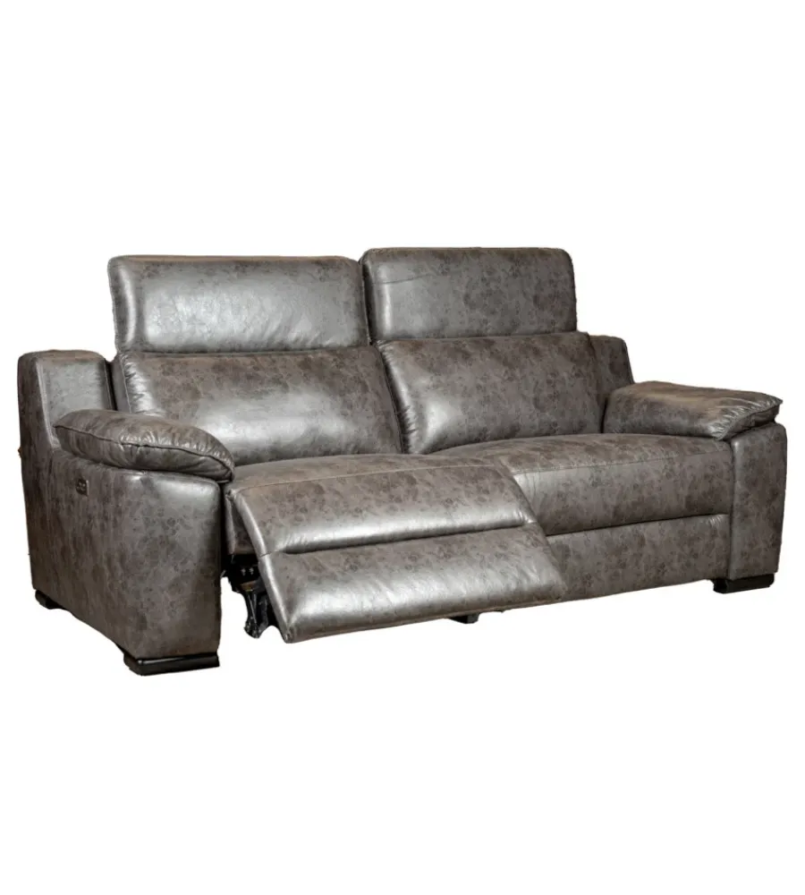 Divani-BellaHome Divano 3 posti "giulia" con sistema relax, in ecopelle effetto invecchiato grigio 210x106x85 cm