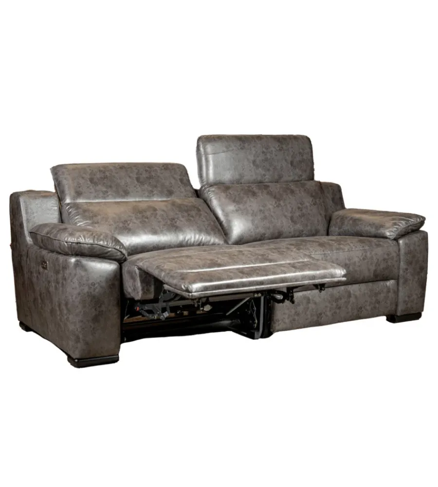 Divani-BellaHome Divano 3 posti "giulia" con sistema relax, in ecopelle effetto invecchiato grigio 210x106x85 cm