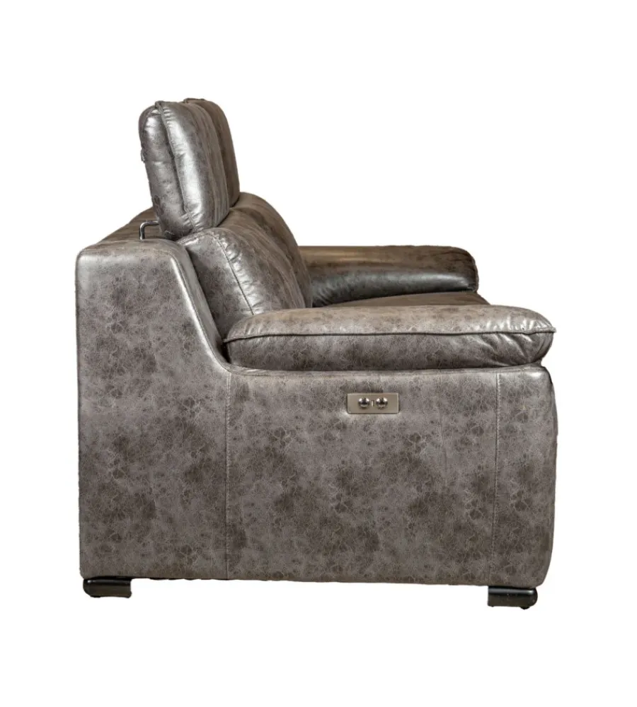 Divani-BellaHome Divano 3 posti "giulia" con sistema relax, in ecopelle effetto invecchiato grigio 210x106x85 cm