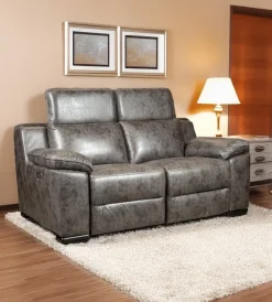 Clearance Divano 2 posti "giulia" con sistema relax, in ecopelle effetto invecchiato grigio 170x106x85 cm Divani