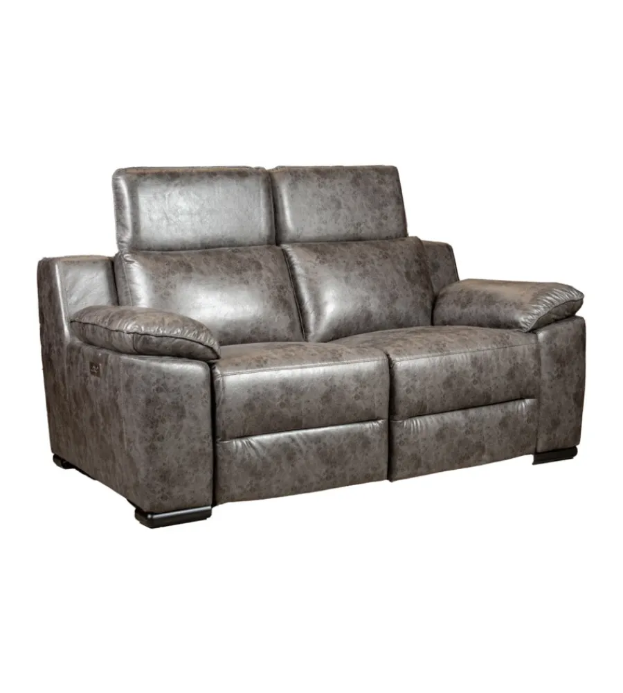 Clearance Divano 2 posti "giulia" con sistema relax, in ecopelle effetto invecchiato grigio 170x106x85 cm Divani
