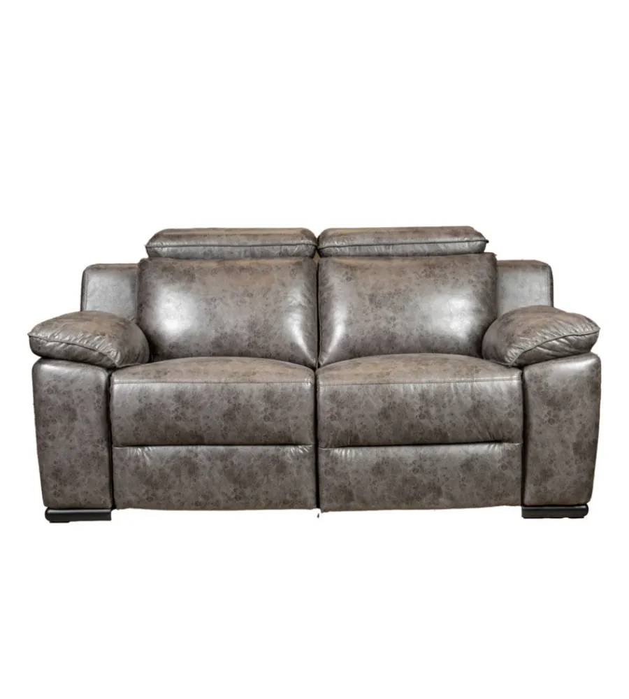 Clearance Divano 2 posti "giulia" con sistema relax, in ecopelle effetto invecchiato grigio 170x106x85 cm Divani