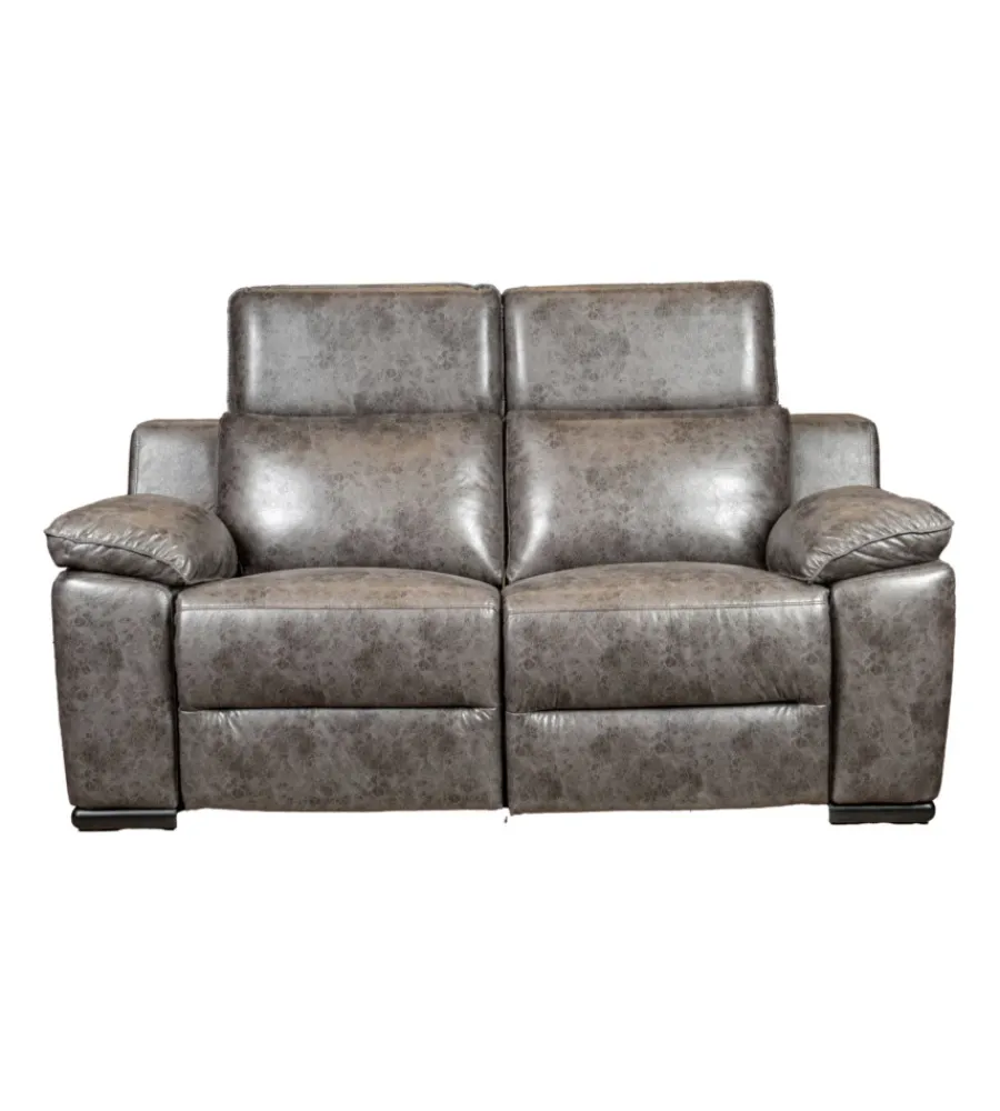 Clearance Divano 2 posti "giulia" con sistema relax, in ecopelle effetto invecchiato grigio 170x106x85 cm Divani